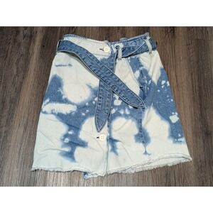 BDG Urban Outfitters Denim Mini Skirt Bleach Wash Button Front Belted XS‎ READ